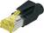 Un connecteur RJ45 jaune, entouré de plastique noir, sert à connecter les câbles Ethernet pour les connexions réseau.