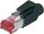 Une prise Ethernet à gaine noire et clip rouge, utilisée pour la connexion réseau.