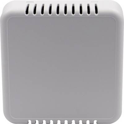 Boîte en plastique blanc rectangulaire avec des fentes de ventilation.