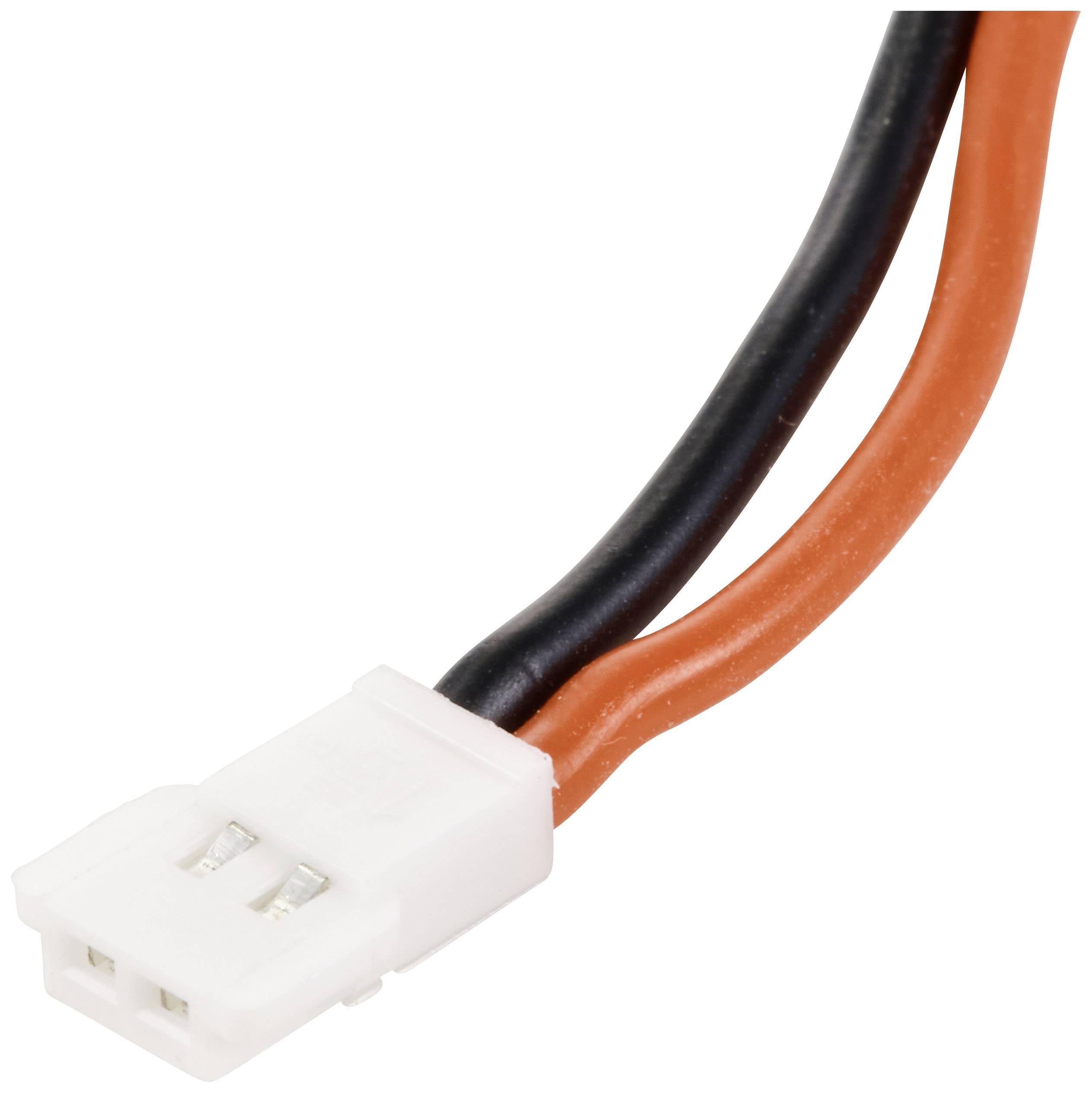 Gros plan sur une fiche bipolaire avec des câbles rouges et noirs. La fiche sert de connexion électrique.