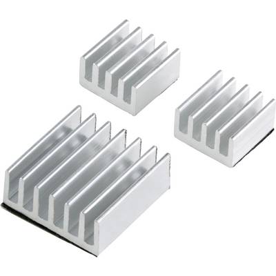 Trois dissipateurs thermiques en argent de différentes tailles, qui facilitent l'évacuation de la chaleur des composants électroniques.