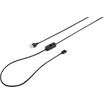 Câble USB avec interrupteur, avec une fiche USB-A à une extrémité et une fiche Micro-USB à l'autre. Interrupteur situé au milieu du câble.