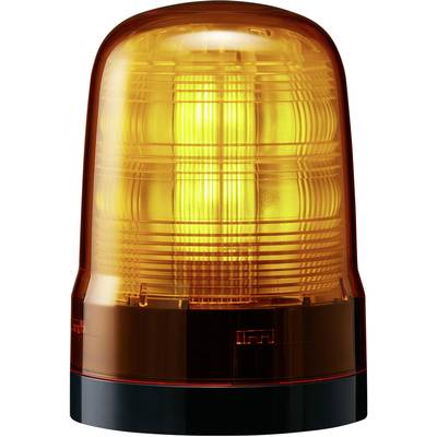 Un voyant jaune clignote sur un socle noir. Il signale une attention ou un danger dans un environnement.
