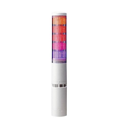 Feu de signalisation lumineux multicolore en forme de tour cylindrique, affichant différentes couleurs de signal pour indiquer un statut ou émettre une alerte.