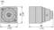 'Dessin technique d'un appareil photo, vue de face et de côté. Dimensions : 68 mm (2,68 pouces) hauteur/largeur, 96 mm (3,78 pouces) profondeur.'