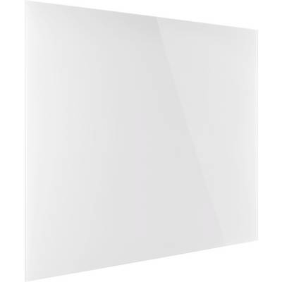 Une plaque blanche brillante et vide, photographiée sous un léger angle.