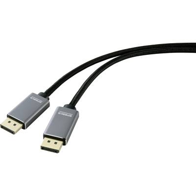 Deux câbles DisplayPort avec fiches métalliques et gaine noire sont disposés côte à côte. Adaptés pour les connexions audiovisuelles.