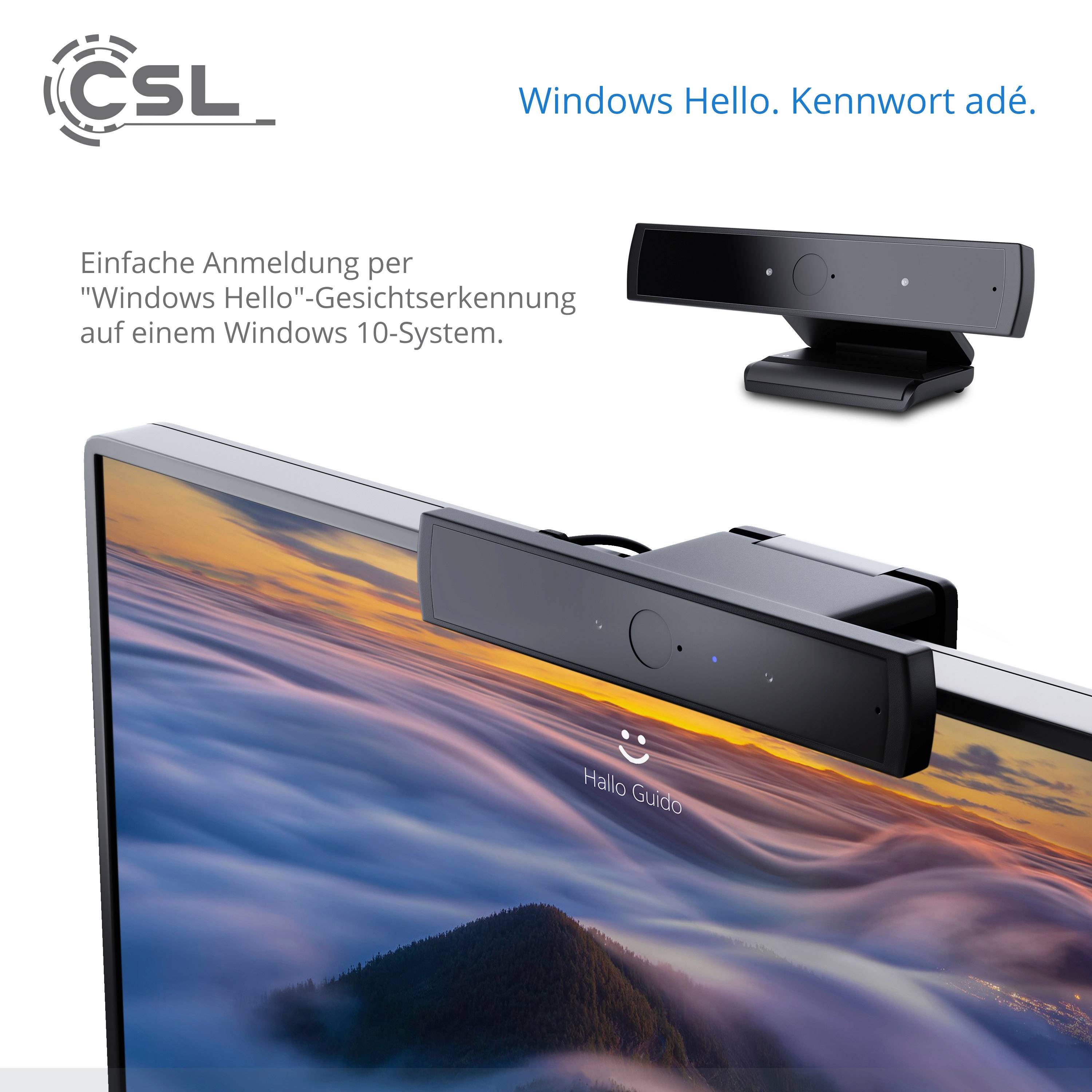 Webcam HD CSL Computer 1280 x 720 Pixel pour Windows Hello, support à pince, pied de support-4