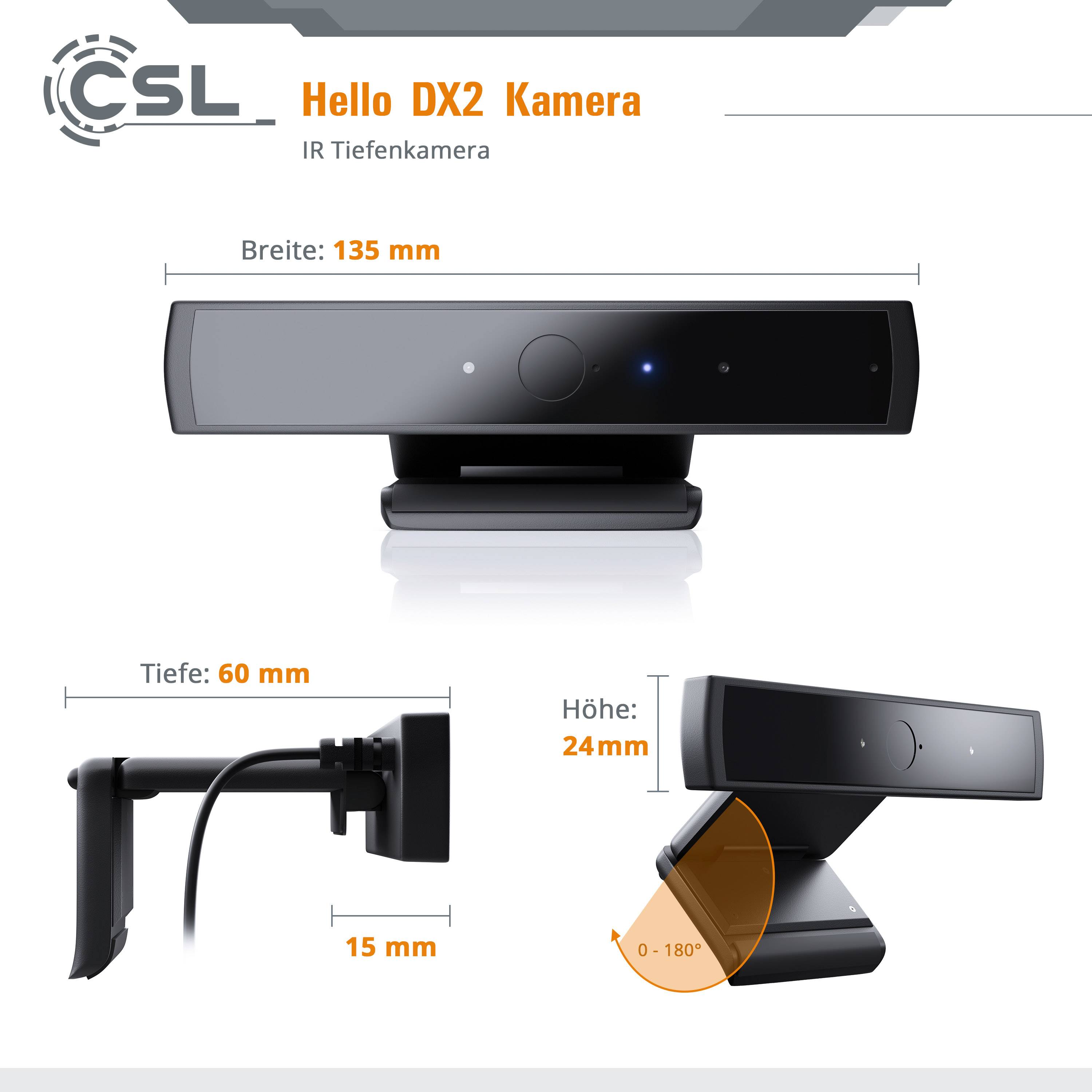 Webcam HD CSL Computer 1280 x 720 Pixel pour Windows Hello, support à pince, pied de support-5