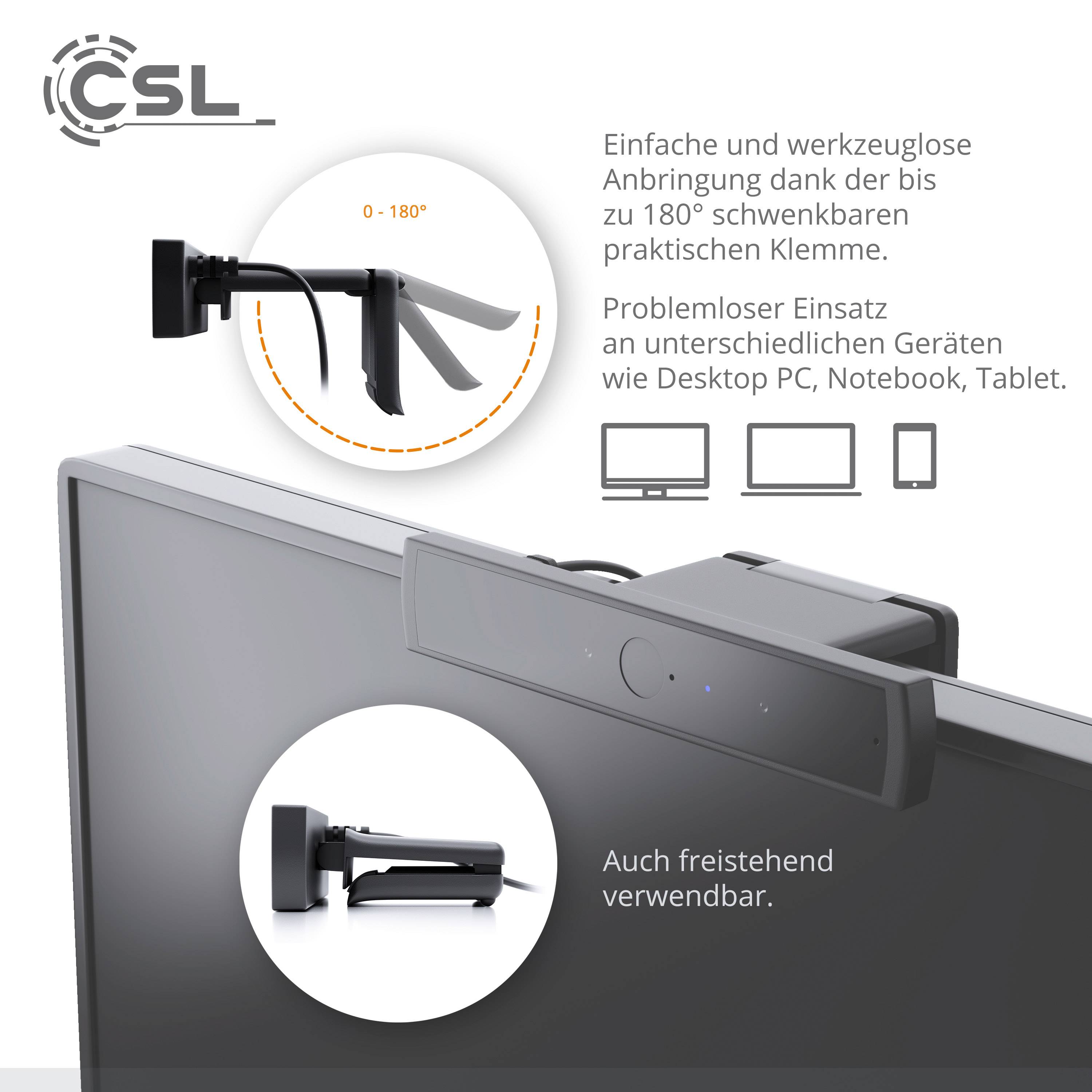 Webcam HD CSL Computer 1280 x 720 Pixel pour Windows Hello, support à pince, pied de support-6