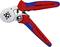 Une pince à sertir rouge et bleue de la marque Knipex, modèle 97 55 04, pour des sections de câble de 0,08-16 mm², fabriquée en Allemagne.