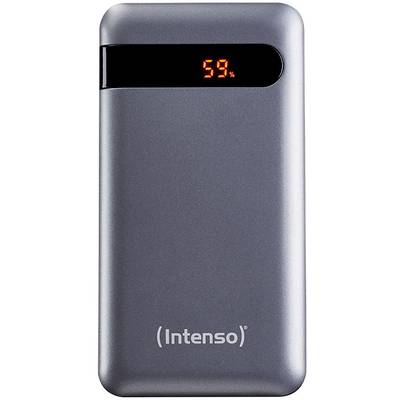 Une batterie externe Intenso avec un affichage numérique indique '59%'.