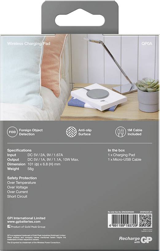 GP Chargeur à induction 2000 mA GPWGQP0AGYUSB729 GPWGQP0AGYUSB729 Sorties standard Qi gris foncé-4