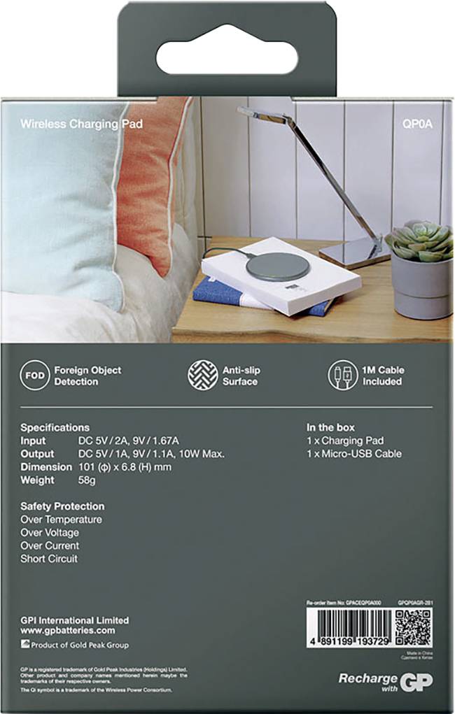 GP Chargeur à induction 2000 mA GPWGQP0AGYUSB729 GPWGQP0AGYUSB729 Sorties standard Qi gris foncé-9