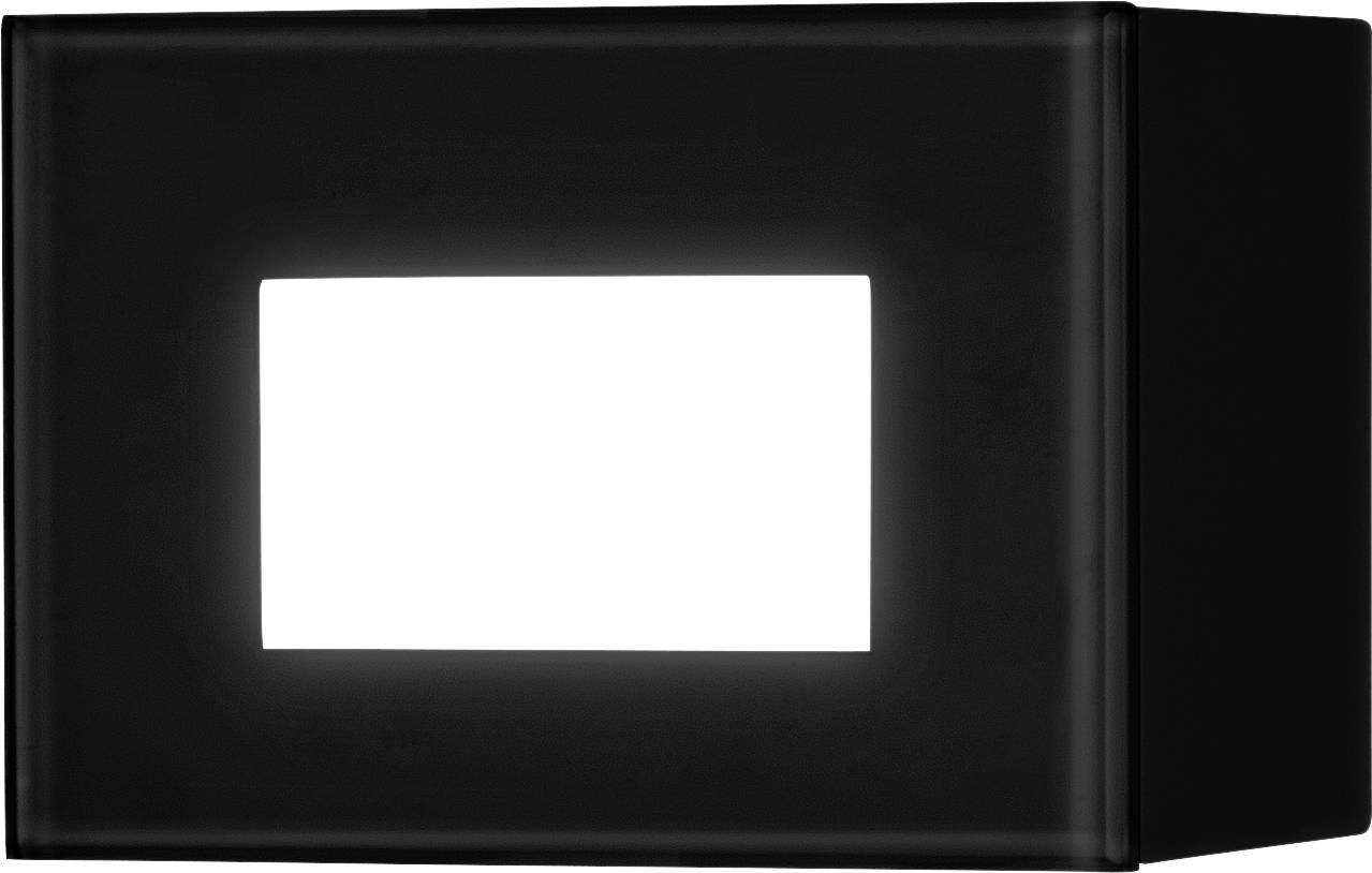 Un appareil noir et rectangulaire avec un écran blanc lumineux au centre.
