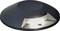 Un luminaire encastré de sol LED rond et plat, émettant une lumière blanche douce, adapté à l'éclairage extérieur.