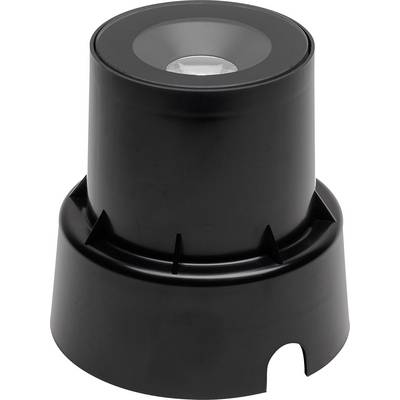 Conteneur en plastique noir de forme conique arrondie, avec une lentille translucide au centre de la partie supérieure.