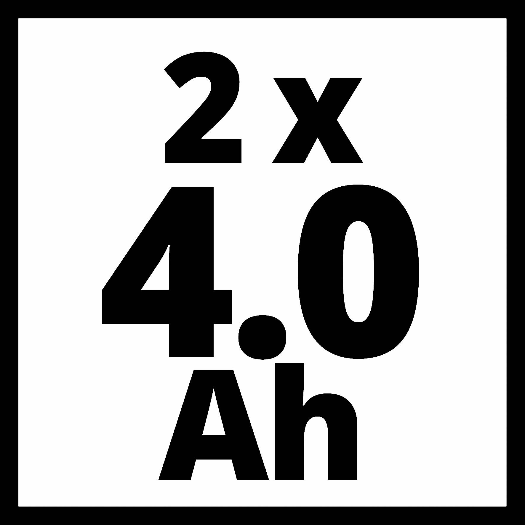 "2 x 4,0 Ah" en grandes lettres noires sur fond blanc.