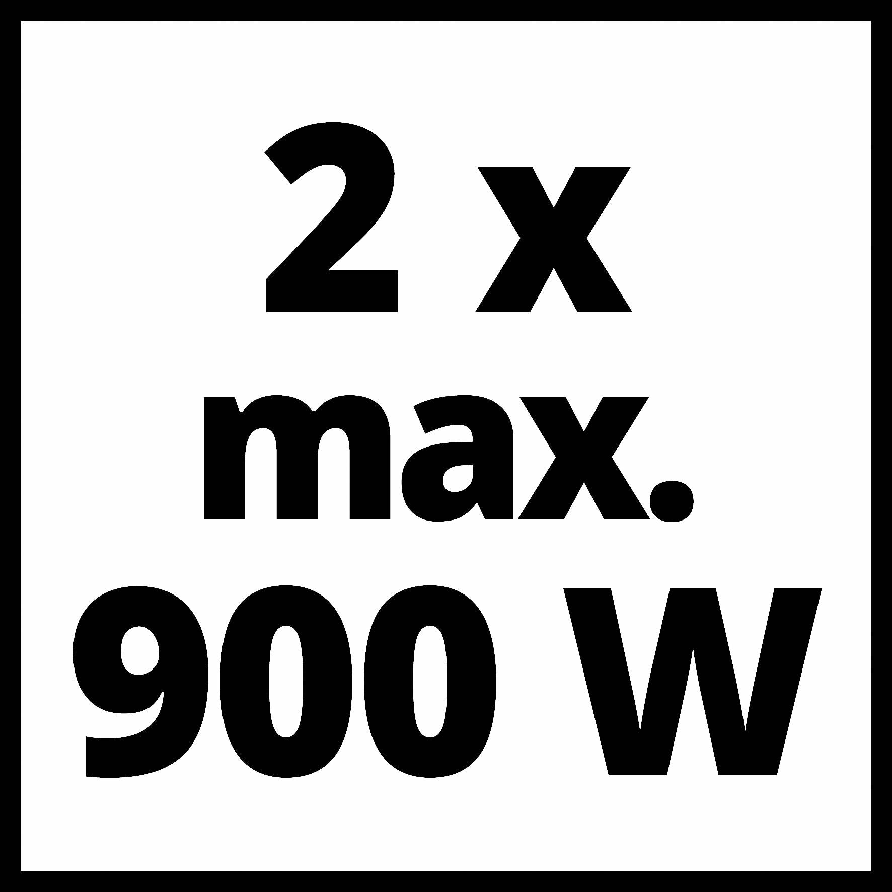 '2 x max. 900 W' : Symbole électrique de limitation indiquant la consommation électrique maximale de deux appareils de 900 watts chacun.
