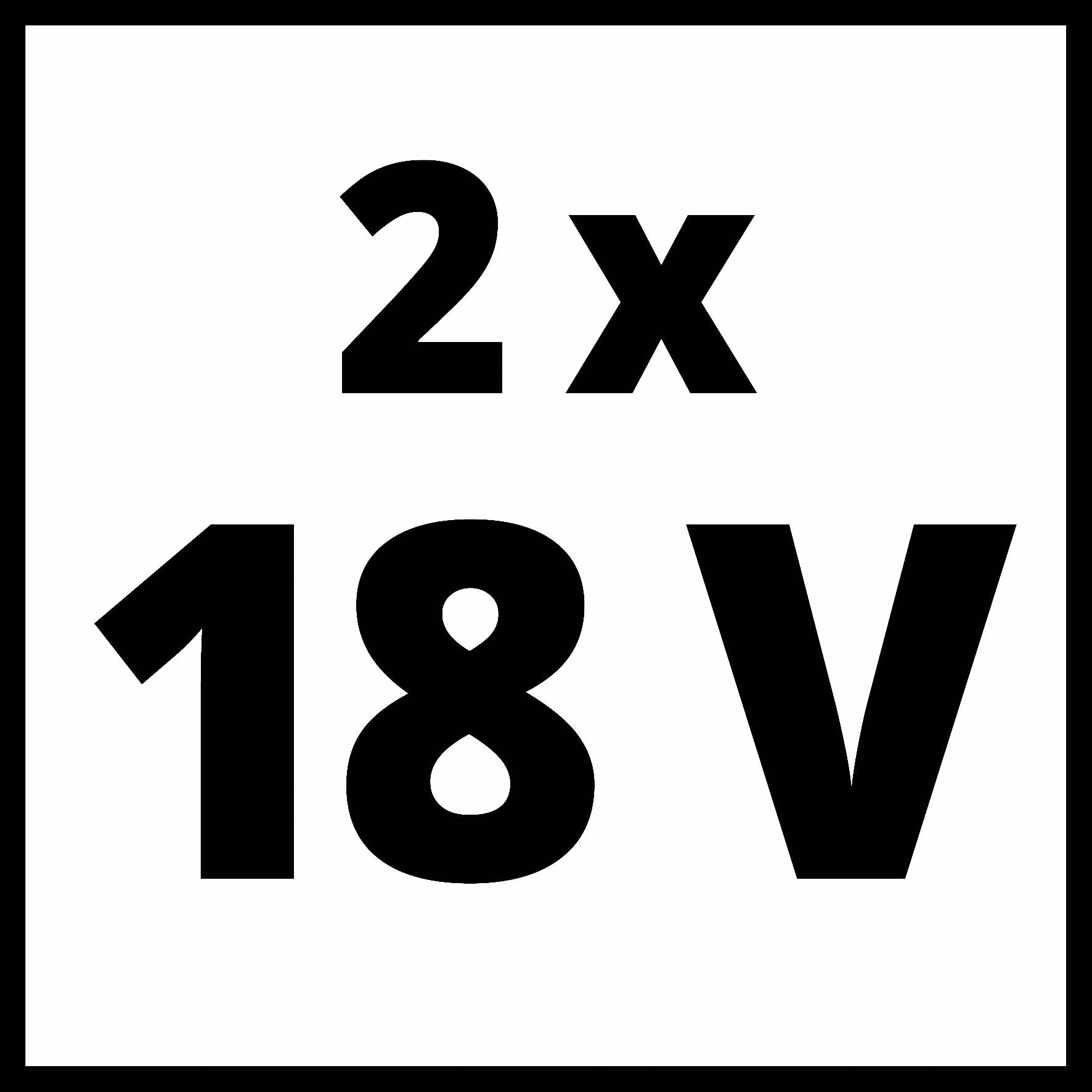 '2 x 18 V' en noir sur fond blanc dans un cadre carré noir.