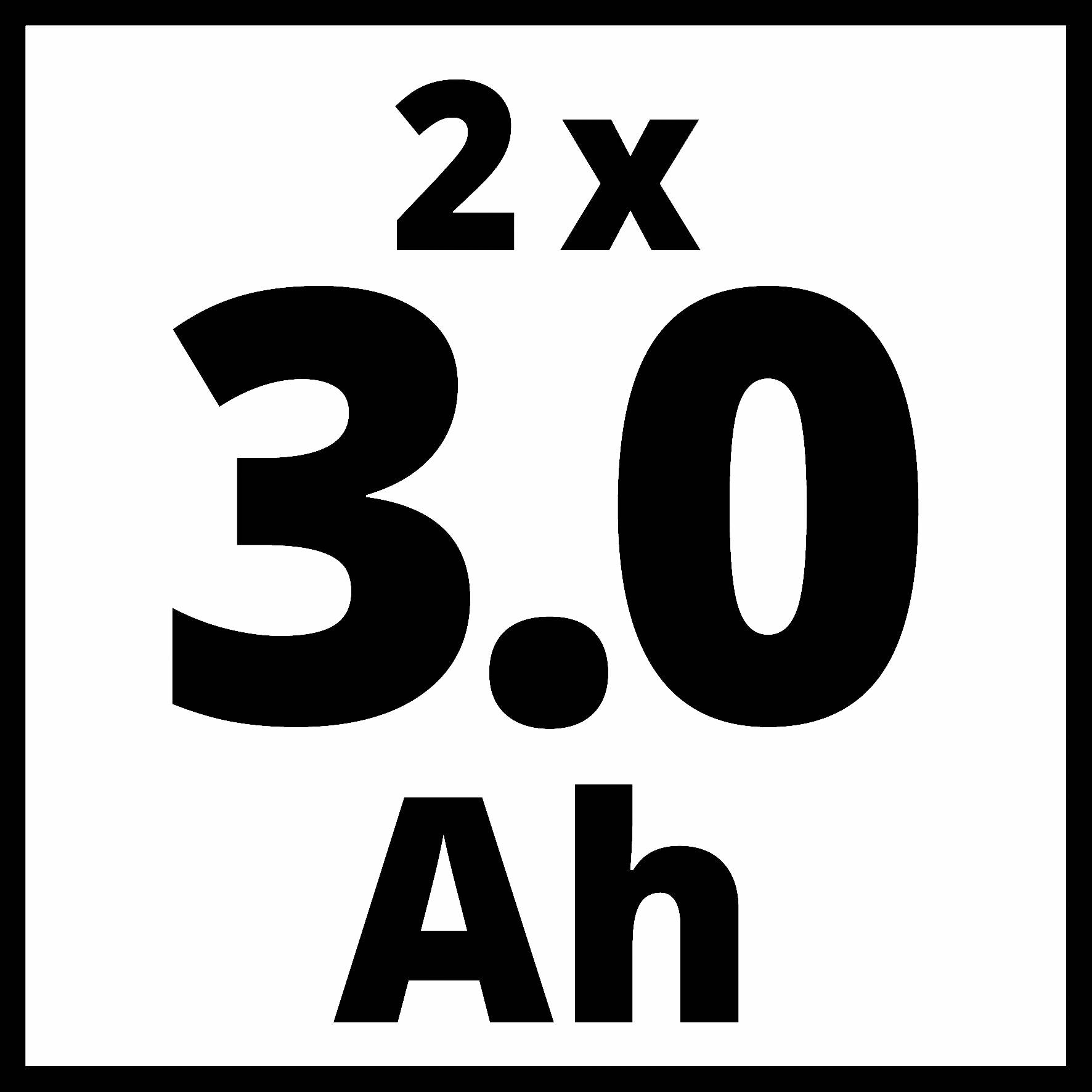 '2x 3,0 Ah' en noir sur fond blanc. Plusieurs capacités de batterie sont ici indiquées.