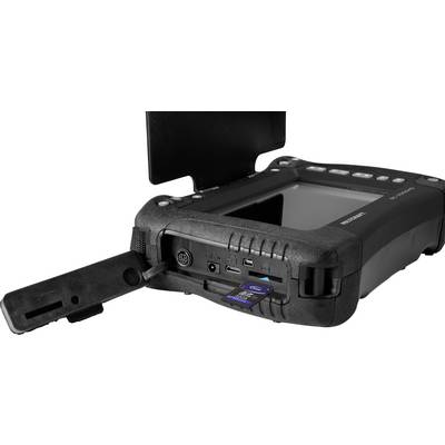 Un appareil électronique portable doté d'un écran et de plusieurs ports, dont un emplacement pour carte SD et des ports USB.