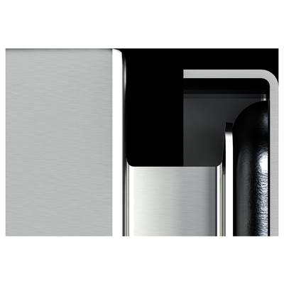 Image abstraite avec des formes géométriques en argent et noir. Des rectangles et une surface courbe créent un look moderne et minimaliste.