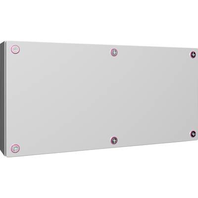 Couvercle rectangulaire gris sur le mur, maintenu par six vis visibles espacées de manière uniforme.
