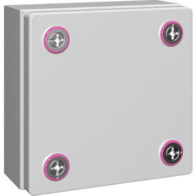 Boîtier métallique gris aux angles arrondis, avec quatre vis apparentes dans les coins à l'avant.