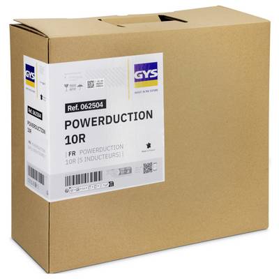 Boîte d'expédition en carton brun étiquetée GYS POWERDUCTION 10R, Réf. 062504, pour une unité d'induction de puissance à 5 inducteurs.