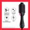 Brosse à cheveux électrique à tête ronde. Texte sur l'image : 'Séchage et volume en une seule étape', '22% de brillance en plus'. 120 V.