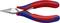 Une pince coupante rouge et bleue portant l'inscription 'Knipex' sur la poignée. Elle dispose d'un coussin métallique sur les mâchoires pour des travaux de précision.