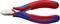 Une pince coupante latérale rouge et bleue. Inscription : 'Knipex', numéro de modèle '77 22 115', adaptée pour câbles en cuivre jusqu'à Ø1,3 mm.