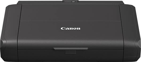 Un imprimante mobile Canon en position fermée. Compact et portable, adapté pour une utilisation nomade.