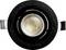 Spot encastrable LED rond noir, photographié de face. Le centre présente une lentille structurée. Adapté pour un aménagement intérieur moderne.