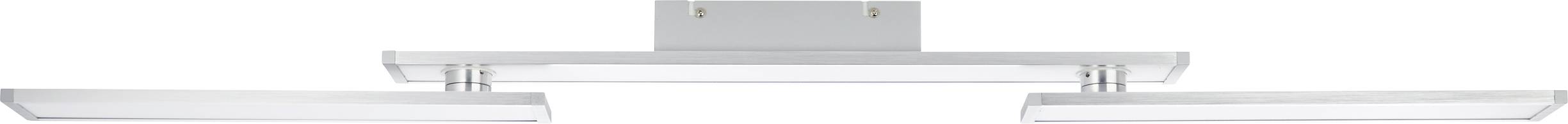 Luminaire de plafond simple et moderne, équipé de deux LED rectangulaires horizontales dans un boîtier argenté. Idéal pour un bureau ou un espace de vie.