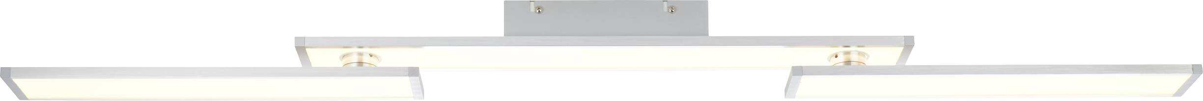 Luminaire de plafond moderne composé de trois panneaux LED rectangulaires blancs, disposés côte à côte et diffusant une lumière uniforme.