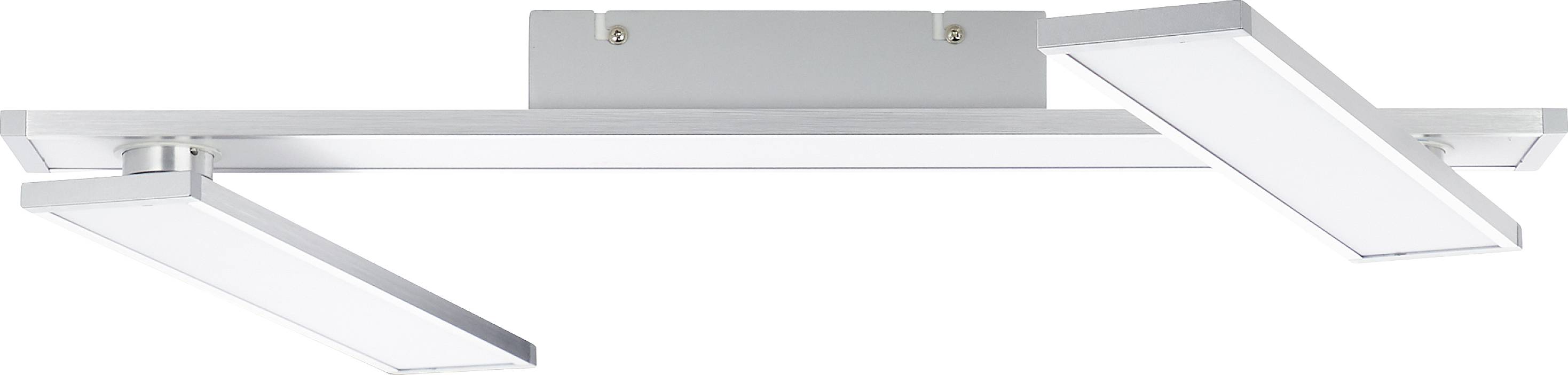 Plafonnier moderne de forme rectangulaire avec deux panneaux LED orientables dans un design argenté. Idéal pour les espaces intérieurs contemporains.