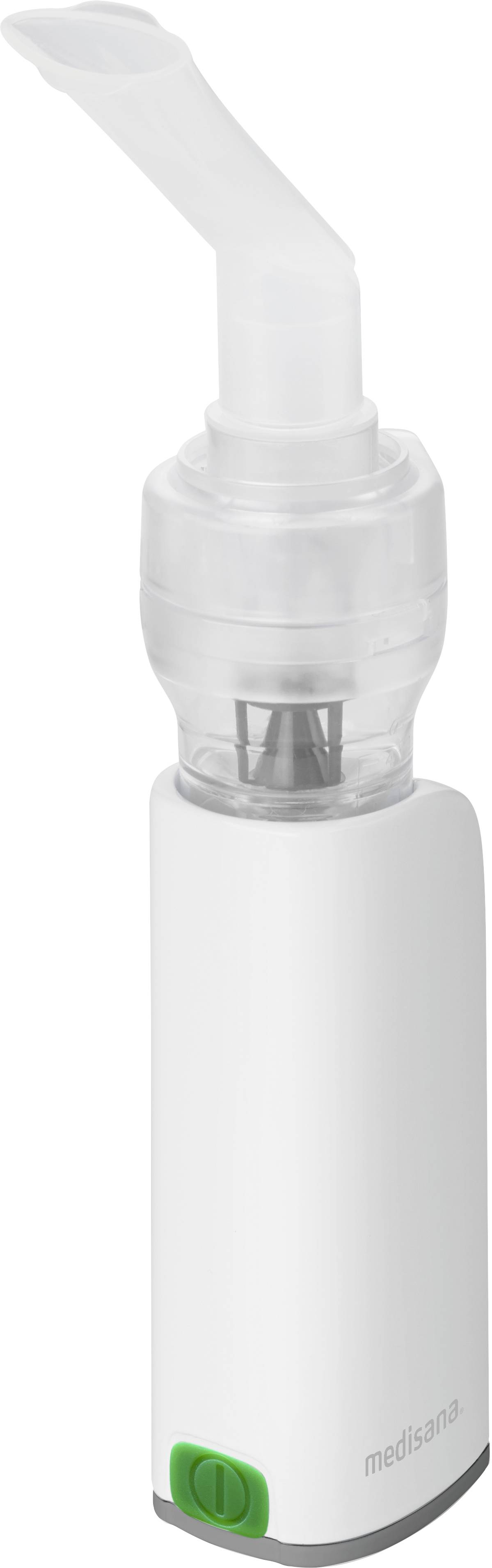 Inhalateur blanc avec bouton de mise en marche vert, adapté aux applications médicales ou à l'aromathérapie personnelle.