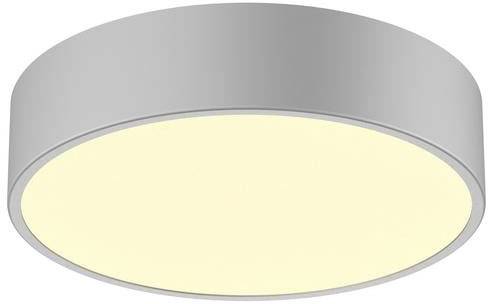 Plafonnier rond au cadre gris et à éclairage blanc chaud. Design minimaliste, adapté aux espaces intérieurs modernes.
