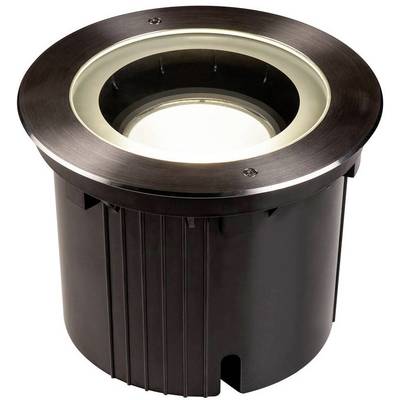 Luminaire encastré de sol noir avec cadre rond et couverture en verre, adapté à l'éclairage extérieur dans les jardins ou les chemins.
