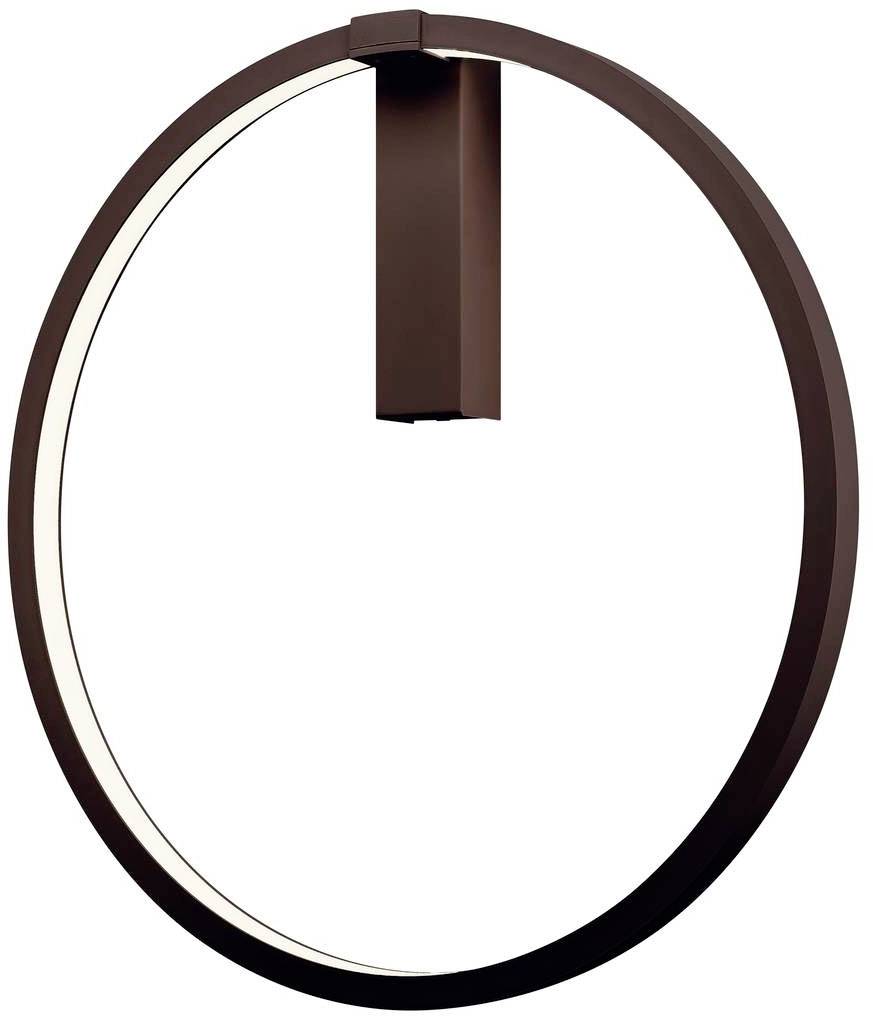 Un luminaire annulaire au design moderne et minimaliste. Le luminaire présente une couleur métallique sombre et émet une lumière indirecte.
