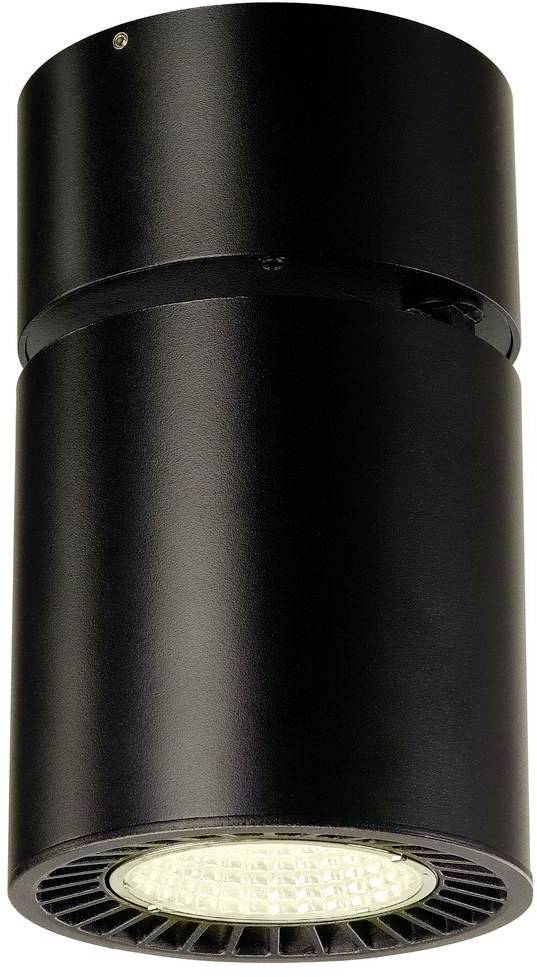 Luminaire de plafond cylindrique noir avec lampe LED ronde en dessous, adapté aux espaces intérieurs modernes et à l'éclairage ciblé.