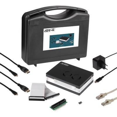 Une valise noire contenant des accessoires pour un mini-ordinateur, comprenant des câbles, un bloc d'alimentation, un boîtier et un adaptateur.
