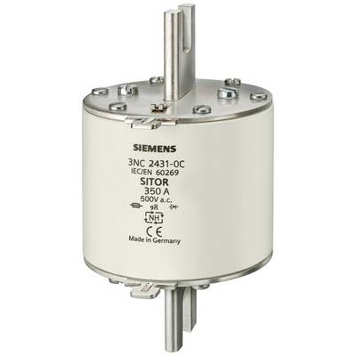 Un fusible cylindrique haute performance de Siemens portant l'inscription '3NC 2431-0C, 350A, 500V AC'.