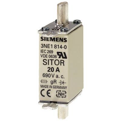 Un fusible électrique Siemens, modèle 3NE1 814-0, adapté pour 20A et 690V, fabriqué en Allemagne.