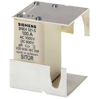 Un fusible Siemens de type 3NE4 121-5, adapté pour 100 A, AC 1000V, DC 600V, aR. Fabriqué en Allemagne, norme VDE 0636/IEC 269.
