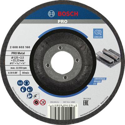 Disque à tronçonner Bosch PRO, adapté pour l'usinage des métaux, diamètre 125 mm, épaisseur 2,5 mm. Particulièrement durable.
