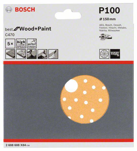 Bosch Accessories 2608608X84 2608608X84 Feuille abrasive pour ponceuse excentrique Grain 100 (Ø) 150 mm 5 pc(s)-1