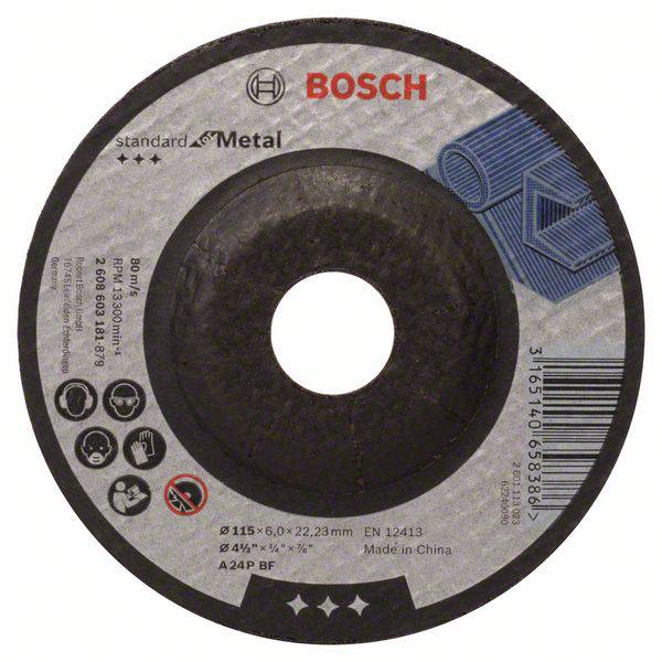 Disque à tronçonner Bosch pour le travail des métaux, diamètre 115 mm, épaisseur 6 mm, fabriqué en Chine.
